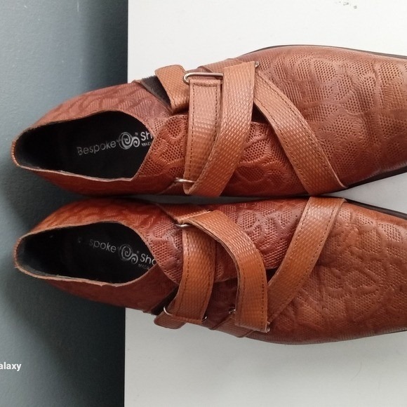 Bespoke Shoes Men Brown Leather Embossed Monk Strap Dress Formal Size - Picture 3 of 9